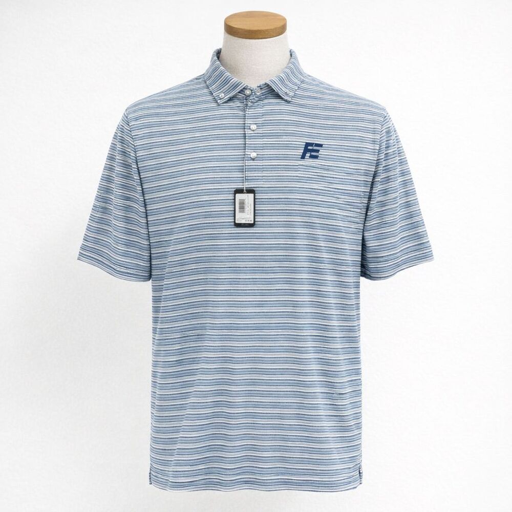 NEW Johnnie O Golf Polo Shirt Men Medium Blue Striped Richie Performance Stretch